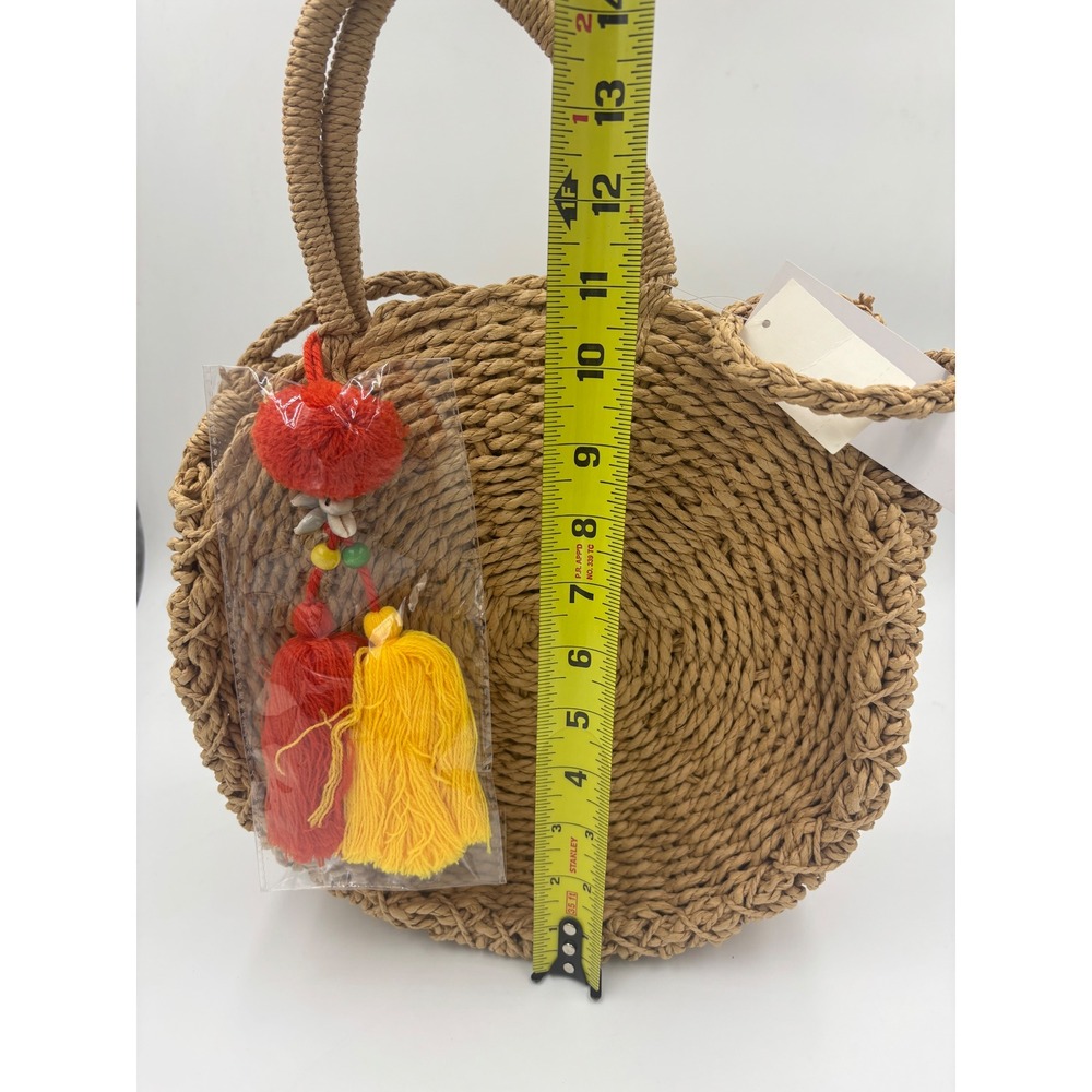 NWT Carlos by Carlos Santana Round Straw Crossbody Bag Tan Woven Tassel‎ New - Picture 8 of 9